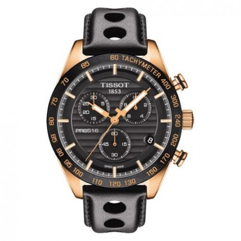 Szwajcarski, sportowy zegarek męski TISSOT PRS 516 CHRONOGRAPH T100.417.36.051.00 (T1004173605100) na skórzanym pasku