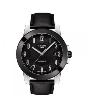 Szwajcarski, klasyczny zegarek męski TISSOT GENTLEMAN SWISSMATIC T098.407.26.052.00 (T0984072605200) na czarnym pasku