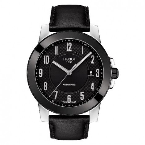 Szwajcarski, klasyczny zegarek męski TISSOT GENTLEMAN SWISSMATIC T098.407.26.052.00 (T0984072605200) na czarnym pasku