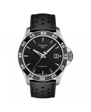 Szwajcarski, sportowy zegarek męski TISSOT V8 SWISSMATIC T106.407.16.051.00 (T1064071605100) na skórzanym pasku