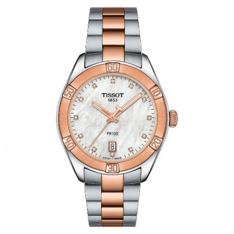 Szwajcarski, elegancki zegarek damski Tissot PR100 Sport Chic T101.910.22.116.00 (T1019102211600) na bransolecie z diamentami