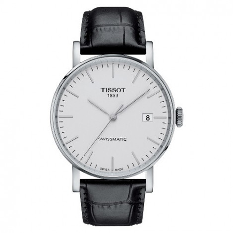 Szwajcarski, klasyczny zegarek męski TISSOT EVERYTIME SWISSMATIC T109.407.16.031.00 (T1094071603100) na czarnym skórzanym pasku