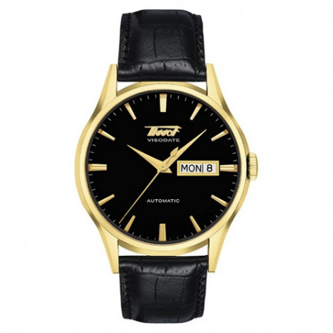 Szwajcarski, elegancki zegarek męski TISSOT Visodate T019.430.36.051.01 (T0194303605101) na czarnym pasku