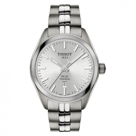 Szwajcarski, klasyczny zegarek damski TISSOT PR 100 LADY TITANIUM T101.210.44.031.00 (T1012104403100) na bransolecie z tytanu