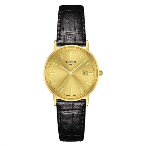 Szwajcarski, elegancki zegarek damski TISSOT GOLDRUN LADY 14K T922.210.06.021.00 (T9222100602100) klasyczny złoty płaski slim