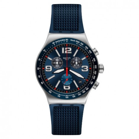 Szwajcarski, modowy zegarek męski SWATCH New Irony Chrono YVS454 BLUE GRID
