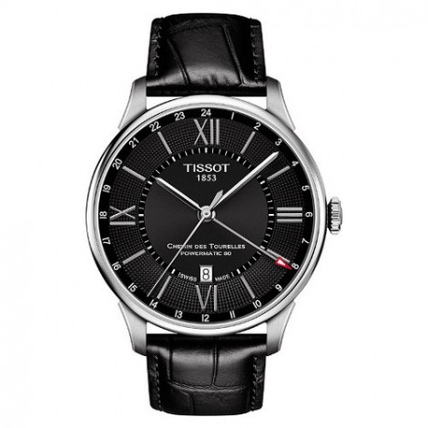 Szwajcarski, elegancki zegarek męski Tissot Chemin des Tourelles Powermatic 80 GMT T099.429.16.058.00 (T0994291605800) na pasku