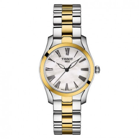 Szwajcarski, elegancki zegarek damski TISSOT T-WAVE T112.210.22.113.00 (T1122102211300) na bransolecie z cyframi klasyczny