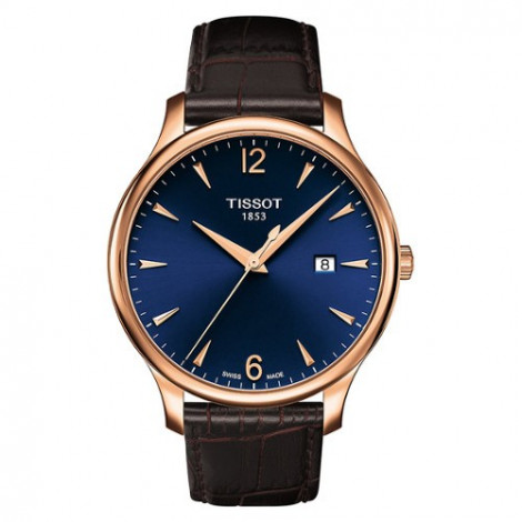 Szwajcarski, klasyczny zegarek męski TISSOT TRADITION GENT T063.610.36.047.00 (T0636103604700) na pasku z niebieską tarczą