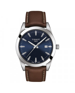 Szwajcarski, klasyczny zegarek męski TISSOT GENTLEMAN T127.410.16.041.00 (T1274101604100) na pasku elegancki niebieska tarcza