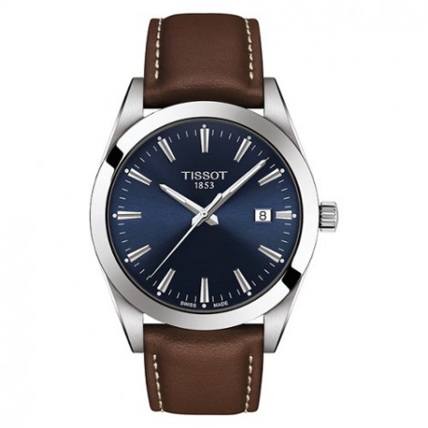 Szwajcarski, klasyczny zegarek męski TISSOT GENTLEMAN T127.410.16.041.00 (T1274101604100) na pasku elegancki niebieska tarcza