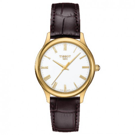 Szwajcarski, elegancki zegarek damski  TISSOT Excellence Lady 18K T926.210.16.013.00 (T9262101601300) złoty płaski