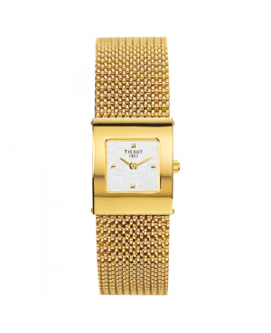 Szwajcarski, elegancki zegarek damski  TISSOT Bellflower Lady 18K T73.3.321.31 (T73332131) złoty na bransolecie