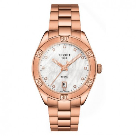 Szwajcarski, klasyczny zegarek damski TISSOT PR 100 Sport Chic T101.910.33.116.00 (T1019103311600) z diamentami na bransolecie