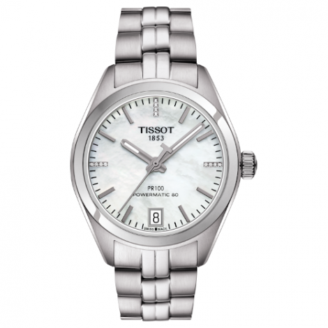 Szwajcarski, klasyczny zegarek damski TISSOT PR 100 AUTO CLASSIC T101.207.11.116.00 (T1012071111600) z diamentami automatyczny
