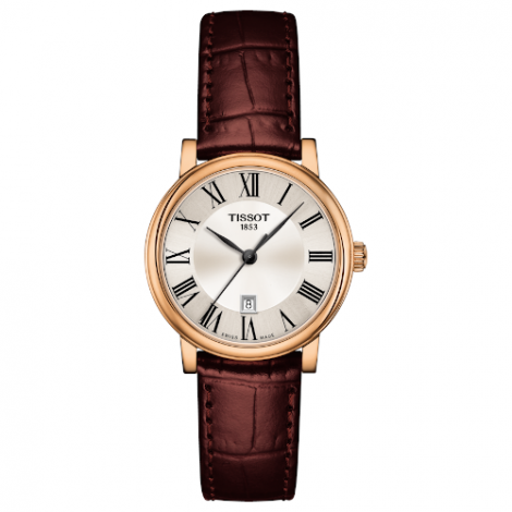 Szwajcarski, klasyczny zegarek damski TISSOT T122.210.36.033.00 Carson Premium Lady (T1222103603300) z cyframi na pasku