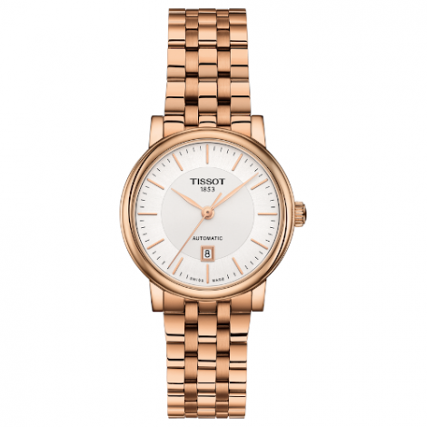 Szwajcarski, klasyczny zegarek damski TISSOT Carson Premium Automatic Lady T122.207.33.031.00 (T1222073303100) na bransolecie