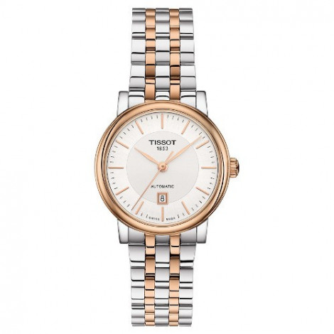 Szwajcarski, klasyczny zegarek damski TISSOT Carson Premium Automatic Lady T122.207.22.031.01 (T1222072203101) na bransolecie