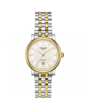 Szwajcarski, klasyczny zegarek damski TISSOT Carson Premium Automatic Lady T122.207.22.031.00 (T1222072203100) na bransolecie