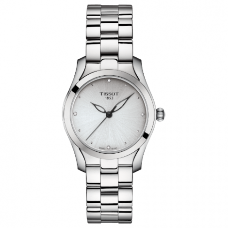 Szwajcarki, elegancki zegarek damski TISSOT T-WAVE T112.210.11.036.00 (T1122101103600) na bransolecie z diamentami