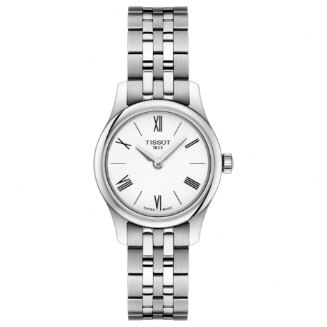 Szwajcarski, klasyczny zegarek damski TISSOT Tradition 5.5 Lady T063.009.11.018.00 (T0630091101800) na bransolecie płaski