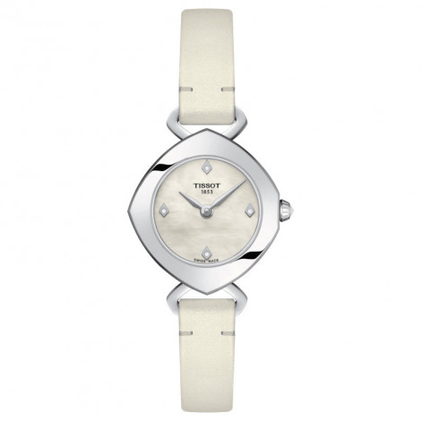 Szwajcarski, elegancki zegarek damski TISSOT FEMINI-T T113.109.16.116.01 (T1131091611601) na skórzanym białym pasku