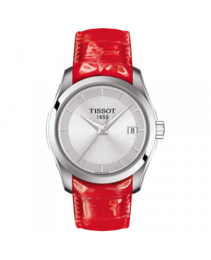 Szwajcarski, elegancki zegarek damski TISSOT Couturier Lady T035.210.16.031.01 (T0352101603101) na czerwonym pasku