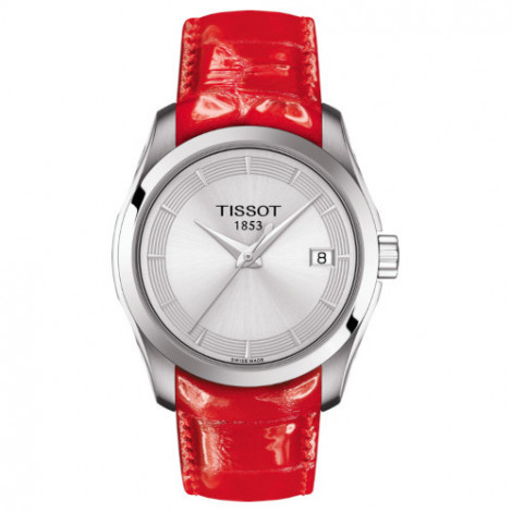 Szwajcarski, elegancki zegarek damski TISSOT Couturier Lady T035.210.16.031.01 (T0352101603101) na czerwonym pasku