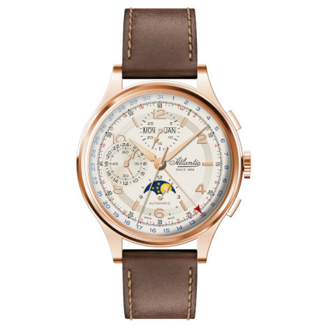 Szwajcarski elegancki zegarek męski ATLANTIC Worldmaster Moonphase Universal Automatic Chronograph 55851.44.25 (558514425)