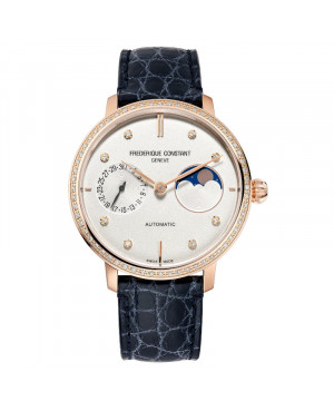 Szwajcarski biżuteryjny zegarek damski FREDERIQUE CONSTANT Slimline Moonphase Manufacture Diamonds FC-702VD3SD4