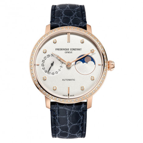 Szwajcarski biżuteryjny zegarek damski FREDERIQUE CONSTANT Slimline Moonphase Manufacture Diamonds FC-702VD3SD4