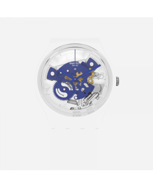 Szwajcarski modowy zegarek damski SWATCH TIME TO BLUE SMALL SO31W103