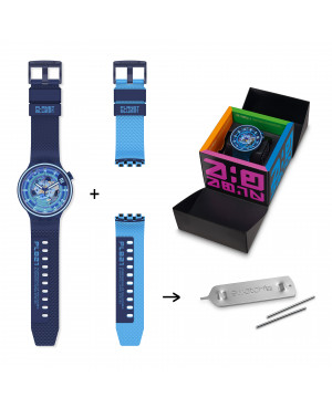 Zegarek sprzedawany w zestawie z dwoma paskami oraz narzędziami do ich łatwej i szybkiej zmiany.