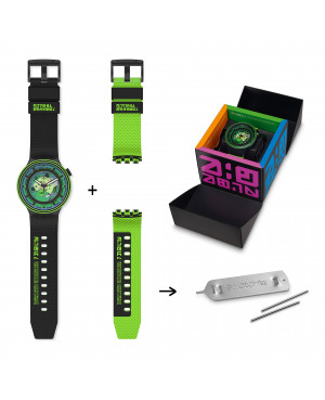 Zegarek sprzedawany w zestawie z dwoma paskami oraz narzędziami do ich łatwej i szybkiej zmiany.