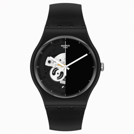 Szwajcarski modowy zegarek unisex SWATCH BIOCERAMIC LIVE TIME BLACK SO32B107