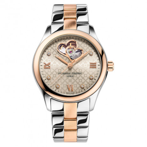 Szwajcarski elegancki zegarek damski FREDERIQUE CONSTANT Ladies Automatic Double Heart Beat FC-310LGDHB3B2B (FC310LGDHB3B2B)