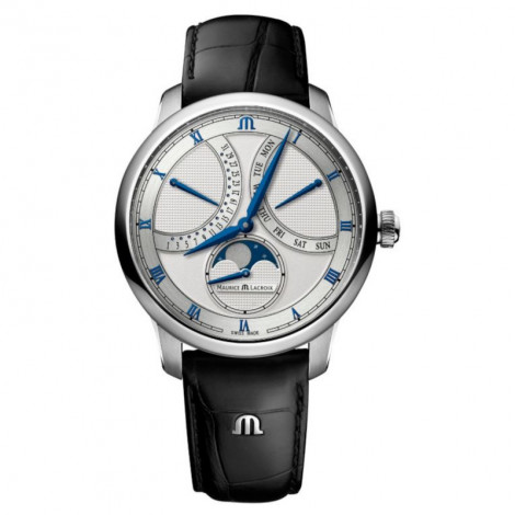 Szwajcarski elegancki zegarek męski MAURICE LACROIX Masterpiece Moonphase Rétrograde MP6608-SS001-110-1