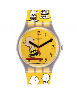 Szwajcarski modowy zegarek unisex SWATCH Peanuts Pow  Wow SO29Z101