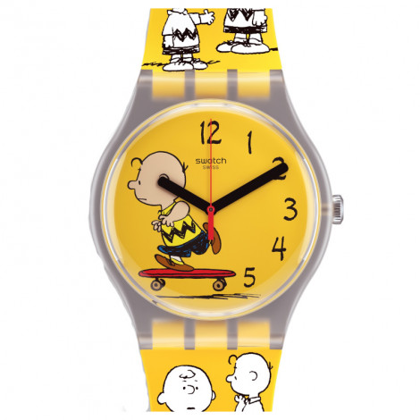 Szwajcarski modowy zegarek unisex SWATCH Peanuts Pow  Wow SO29Z101