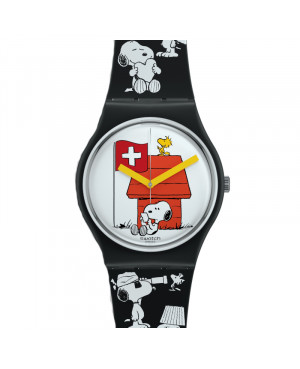 Szwajcarski modowy zegarek unisex SWATCH Peanuts Grande Bracchetto SO28Z107