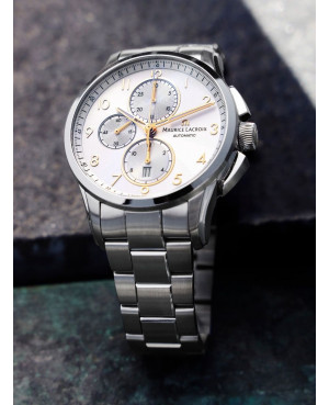 Szwajcarski sportowy zegarek męski MAURICE LACROIX PONTOS Chronograph PT6388-SS002-220-1 (PT6388SS0022201).