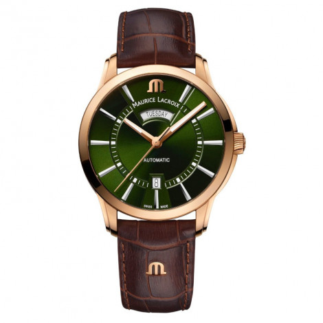 Szwajcarski elegancki zegarek męski MAURICE LACROIX PONTOS Day Date PT6358-BRZ01-63E-3 (PT6358BRZ0163E3)