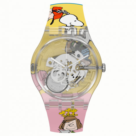 Szwajcarski modowy zegarek unisex SWATCH Peanuts LOVE HUGS HAHA SUOK137-013