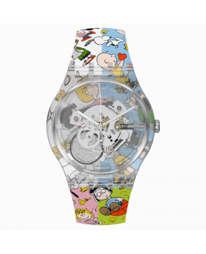 Szwajcarski modowy zegarek unisex SWATCH Peanuts Gang SUOK137-014