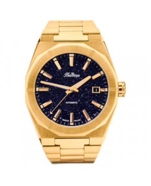 Polski elegancki zegarek męski BALTICUS BLT-BALSDBAGD Złoty pył, awenturyn niebieski z datownikiem 40 mm