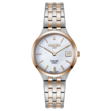 Szwajcarski klasyczny zegarek damski ROAMER Slim-Line Diamond 864857 49 20 50