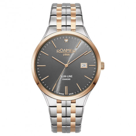 Szwajcarski klasyczny zegarek męski ROAMER Slim-Line Diamond 864833 49 55 50