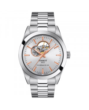 Szwajcarski klasyczny zegarek męski TISSOT Gentleman Powermatic 80 Open Heart T127.407.11.031.01