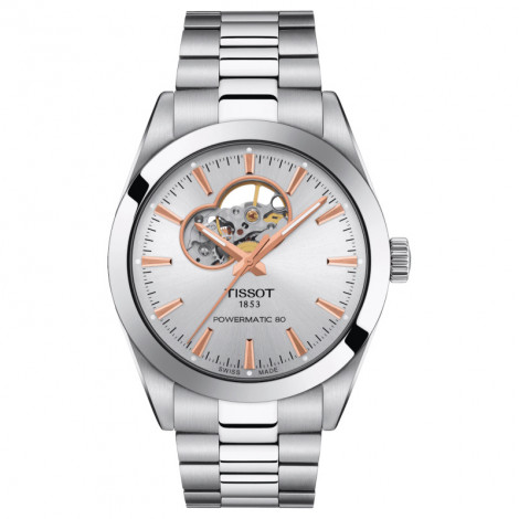 Szwajcarski klasyczny zegarek męski TISSOT Gentleman Powermatic 80 Open Heart T127.407.11.031.01