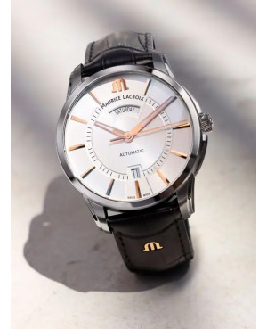 Szwajcarski elegancki zegarek męski MAURICE LACROIX PONTOS Day Date PT6358-SS001-23E-2